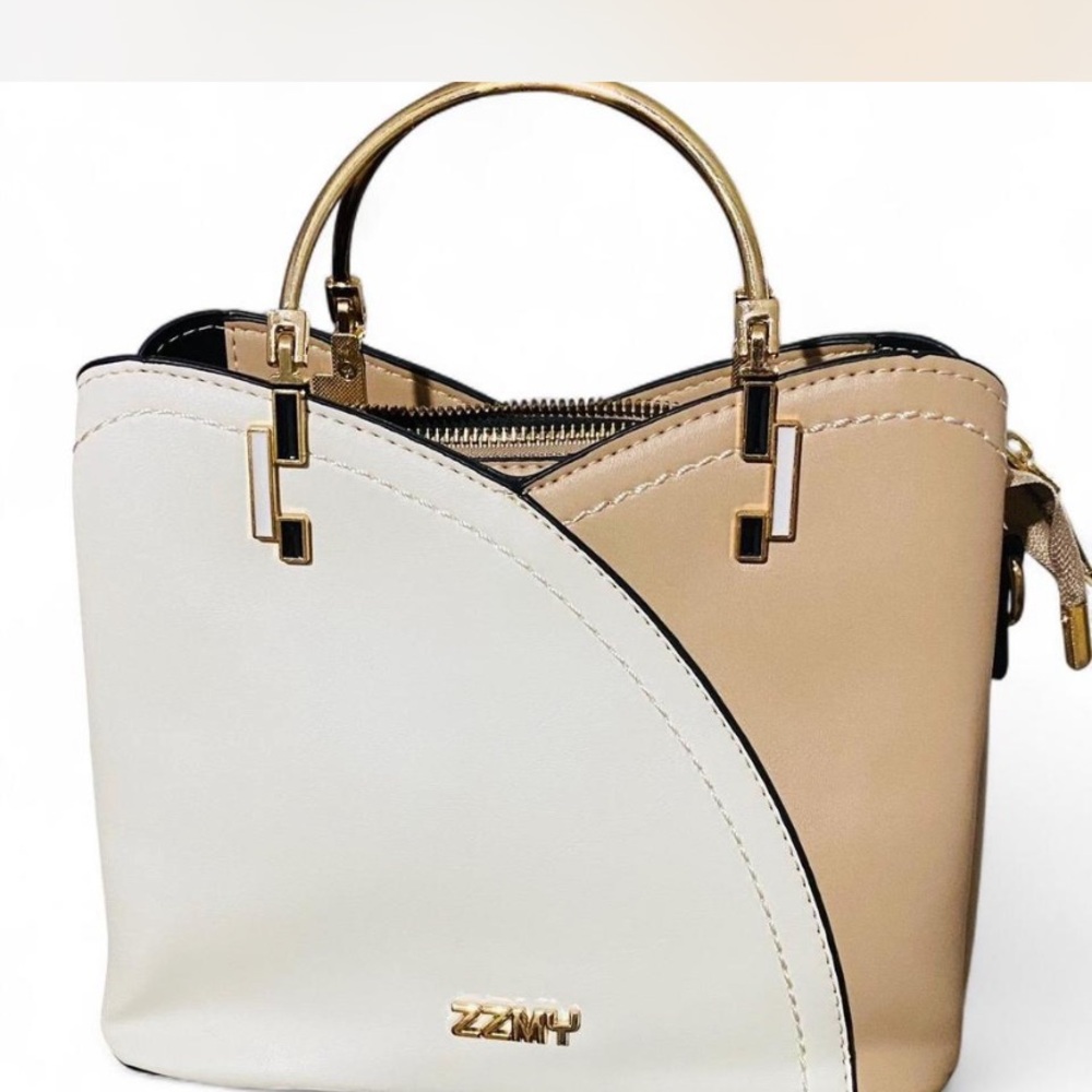 Cream and Tan Women's Handbag